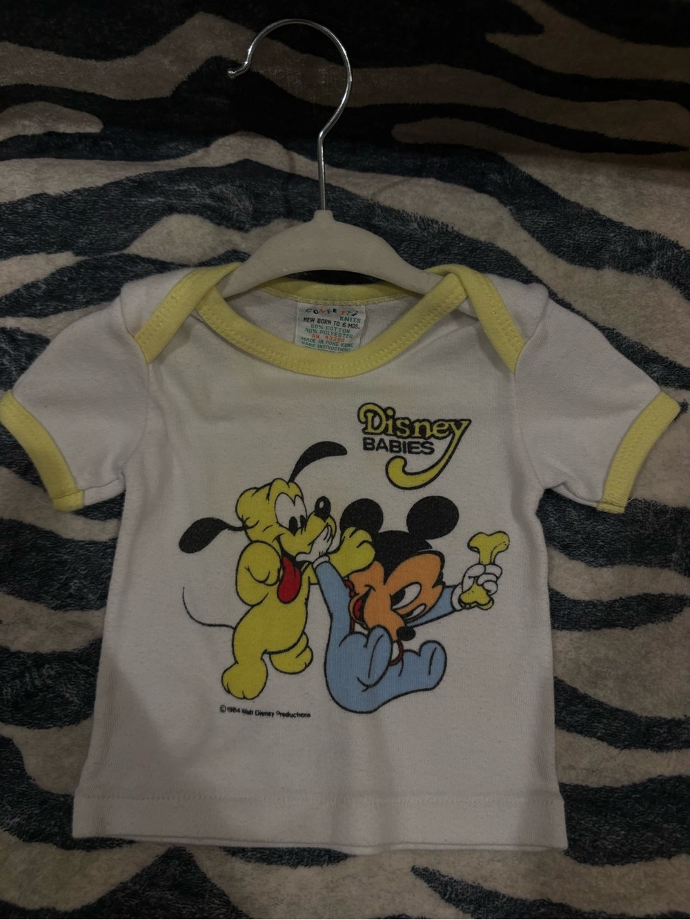 VTG 1984 Disney Babies Mickey & Pluto Ringer Tee NB-3M